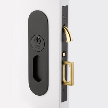 Emtek 2163 Narrow Oval Pocket Door Mortise Locks (2" x 7-1/4") - Keyed